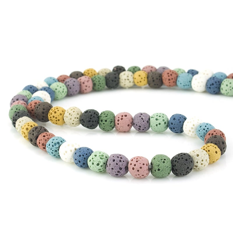 BEADNOVA 6mm Color Lava Beads Natural Crystal Stone Gemstone Round Loose Energy Healing Beads for Jewelry Making (6mm, 60-62pcs, Mix Color) - Image 2